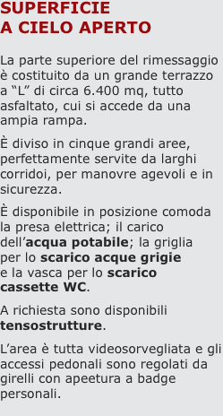 superficie a cielo aperto  La parte superiore del rimessaggio è