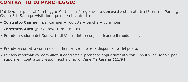Contratto di parcheggio  L’utilizzo dei posti al Parcheggio Mar